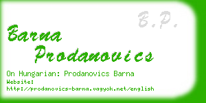 barna prodanovics business card
